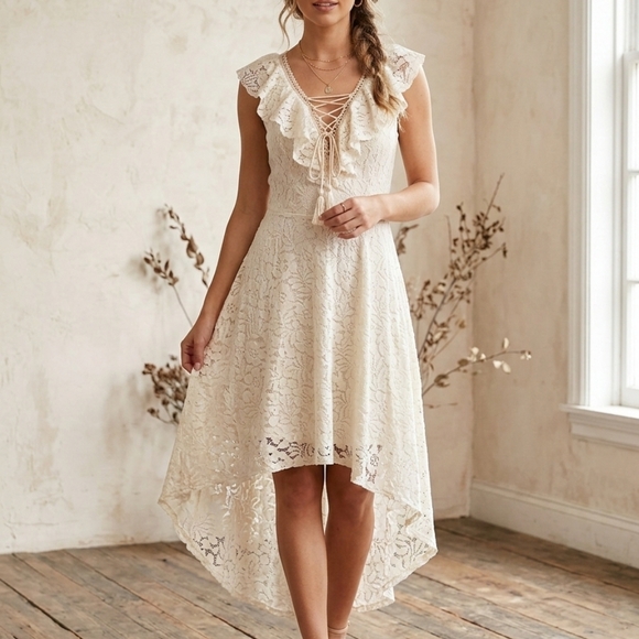 Ryu Dresses & Skirts - Ryu Cream Lace High Low Dress Size S